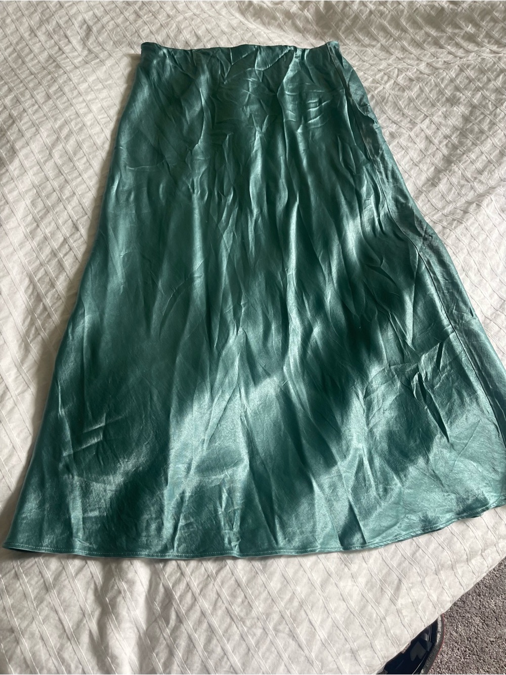Babaton Teal Satin Maxi Slip Skirt